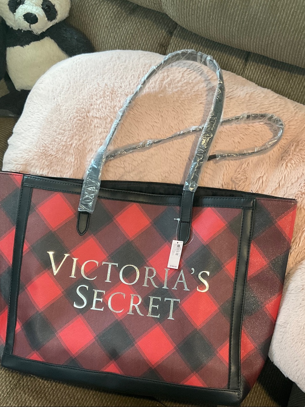 Victoria's Secret Red and Black Plaid Shopper Tote
